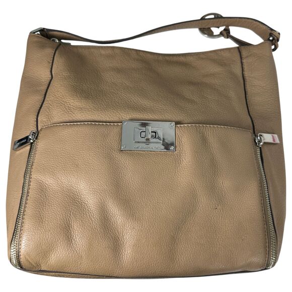 Michael Kors Hobo Brown Taupe Pebbled Leather Shoulder Bag Purse - Picture 7 of 8